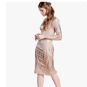 Dress the Population Emery Long Sleeve Round Neck Low Back Midi Dress Medium